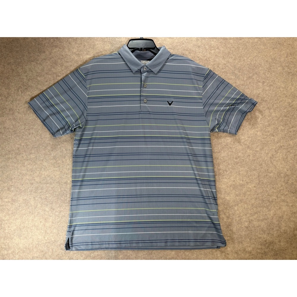 Callaway Opti-Dri Mens Large Blue Striped Golf Polo Shirt Short Sleeve Stretch